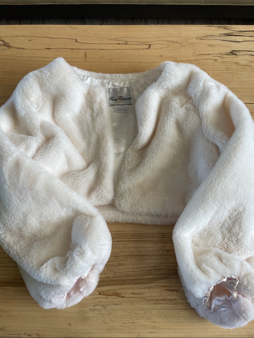Rare Editions Cream Faux Fur Cropped Bolero Jacket